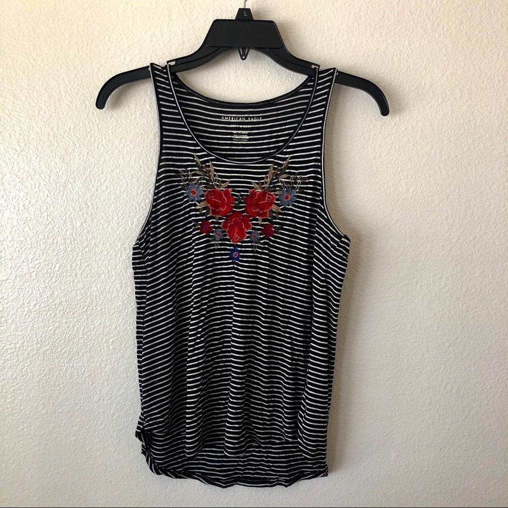 American Eagle Striped Floral Tank Top Size XSmall